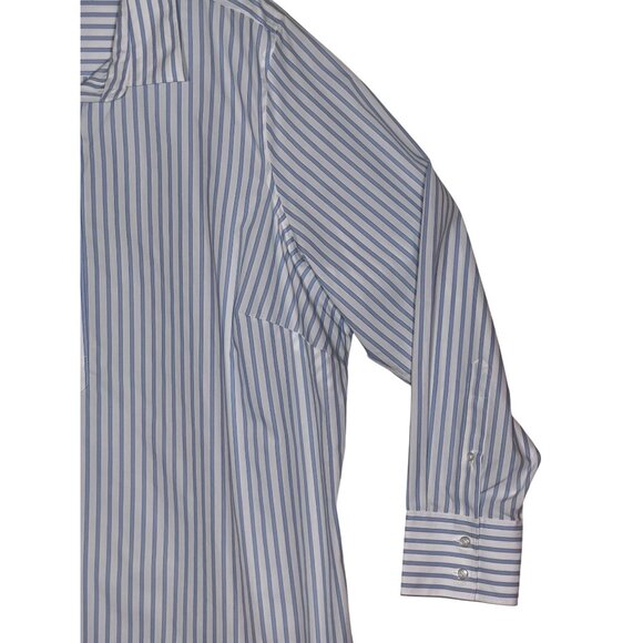 Lands End Women No Iron Supima Cotton Striped Shirt 20W Long Sleeve Blue  White - Picture 6 of 16
